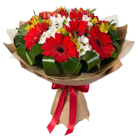 12 Red Gerberas with Seasonal Blooms